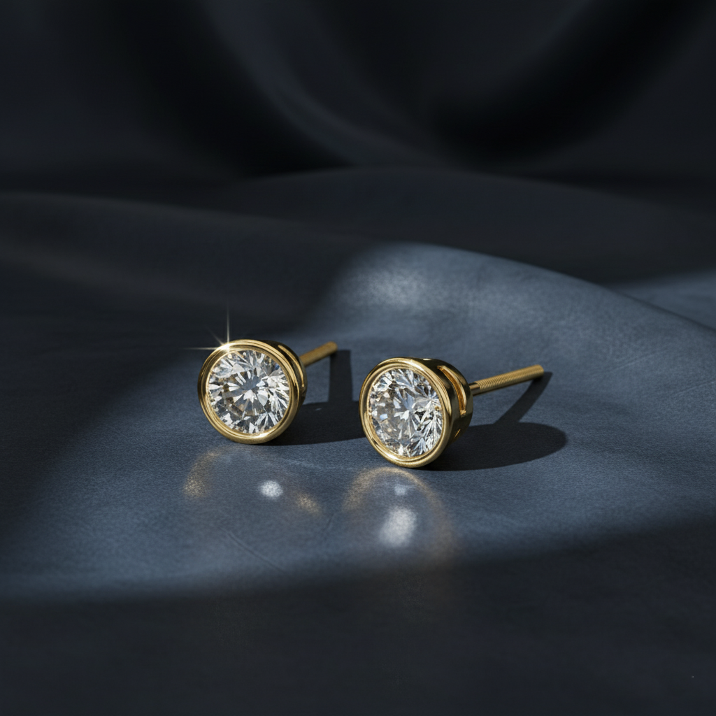 Dazzling Bezel Set Diamond Studs Earrings