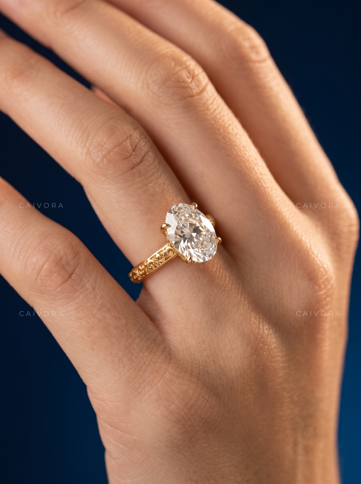 Oval Diamond Modern Architectural Engagement Ring