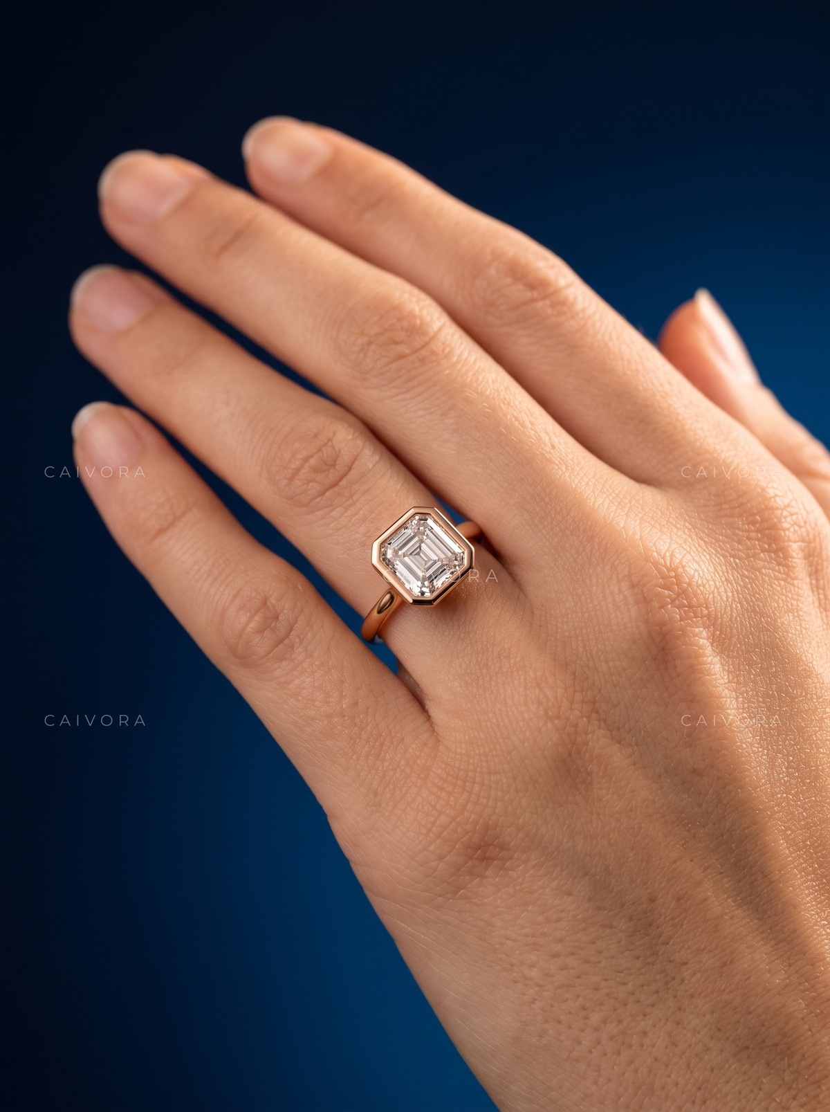 Vintage Asscher Diamond Bezel Engagement Ring