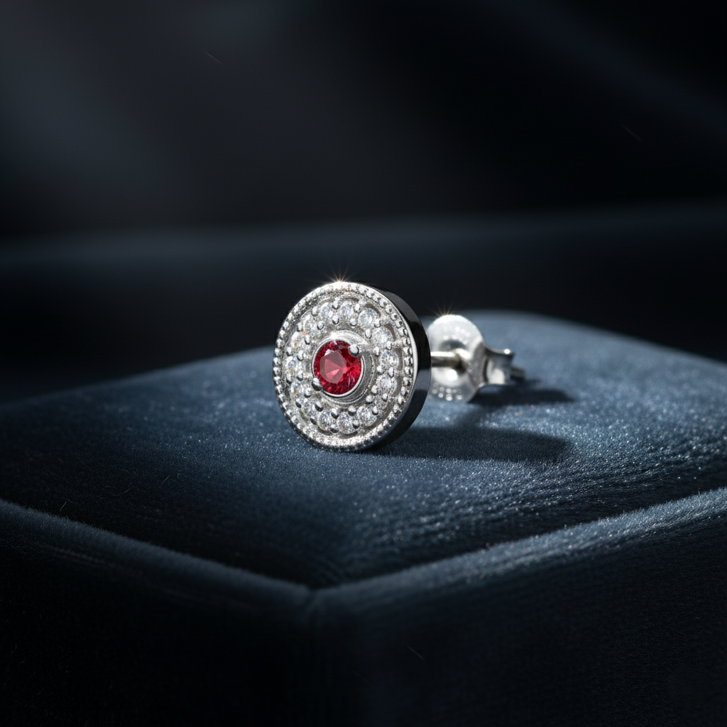 Celestial Ruby and Diamond Halo Studs