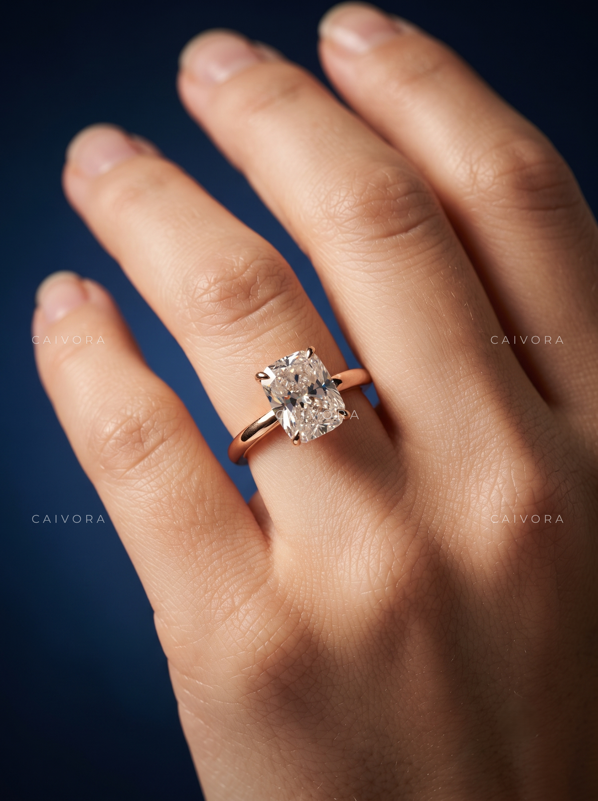 Elongated Cushion Cut Four Prong Solitaire Engagement Ring