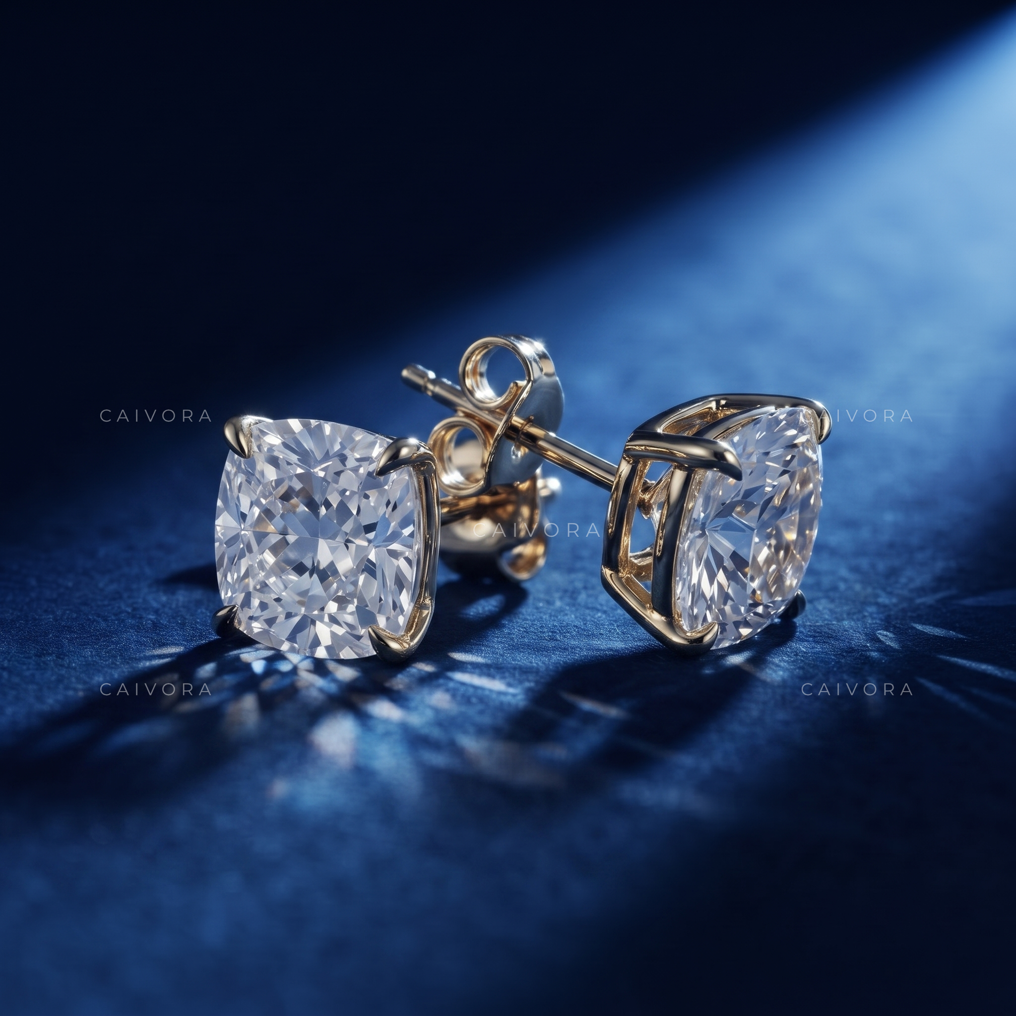 Velvet Square Cushion Brilliant Solitaire Studs
