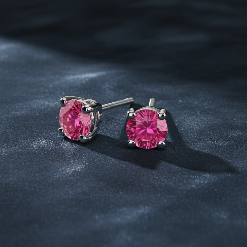 Engaging Pink Sapphire Gemstone Stud Earrings