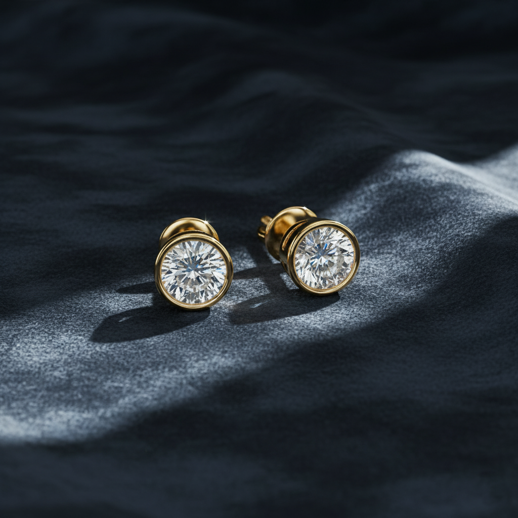 Dazzling Bezel Set Diamond Studs Earrings