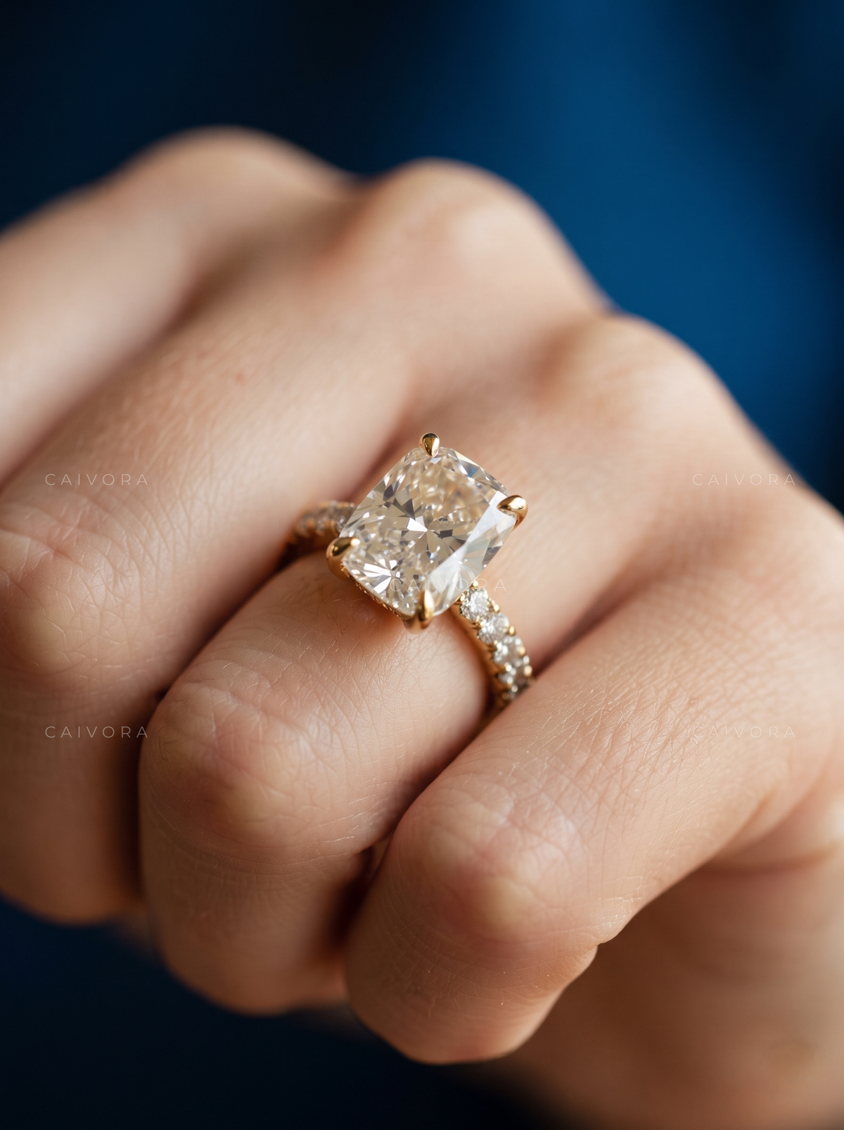 Cushion Cut Cathedral Pave Engagement Ring