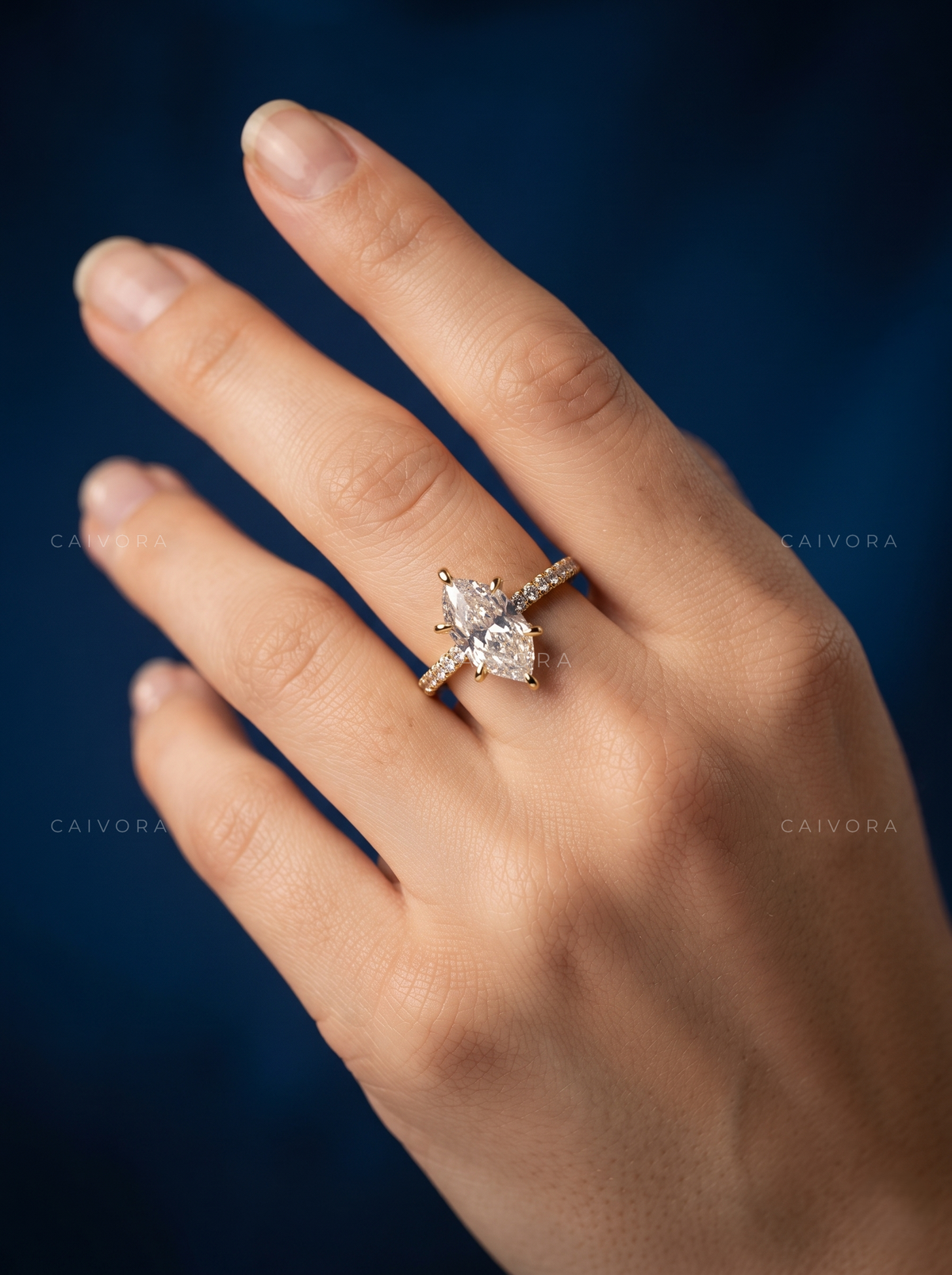 Modern Twist Band Engagement Ring with Hexagon Cut Center Diamond