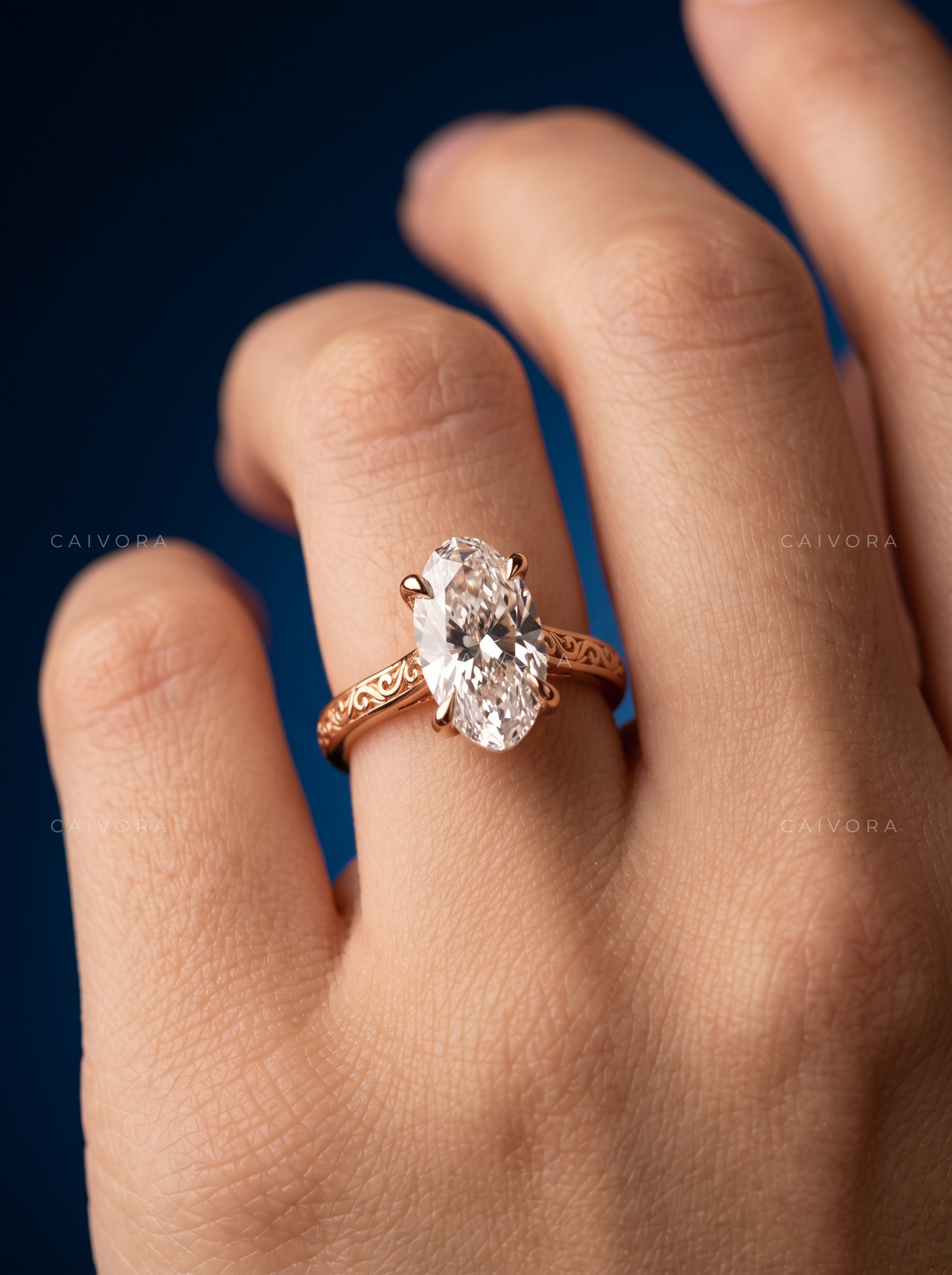 Moval Diamond Modern Architectural Engagement Ring