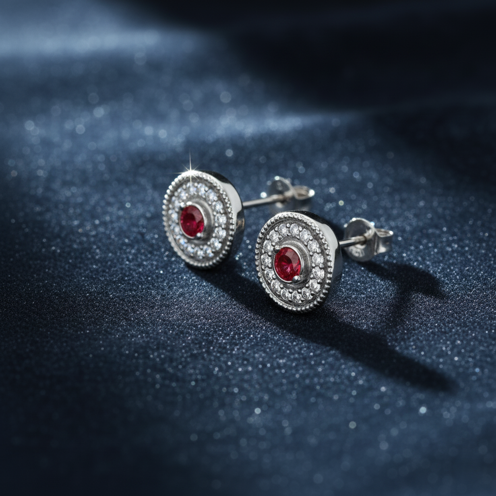 Celestial Ruby and Diamond Halo Studs