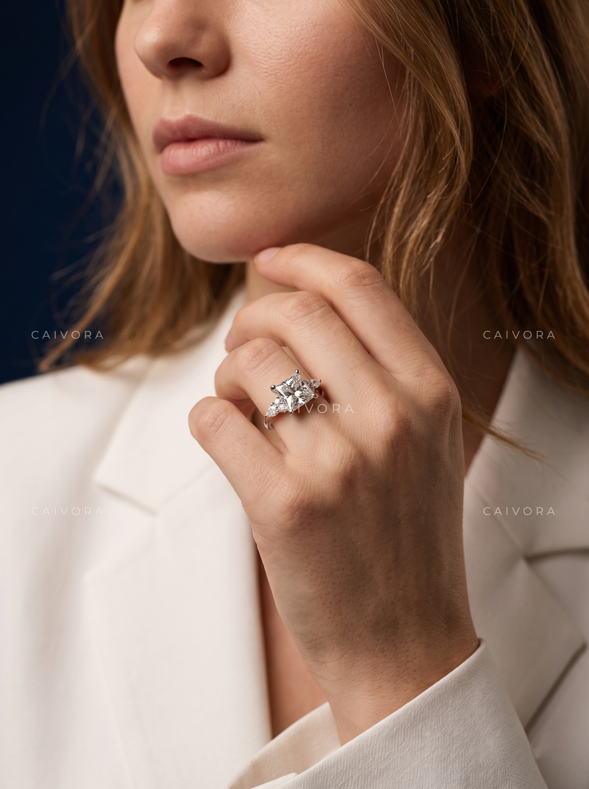 Latin-Inspired Diamond Engagement Ring Featuring an Asscher Cut Center