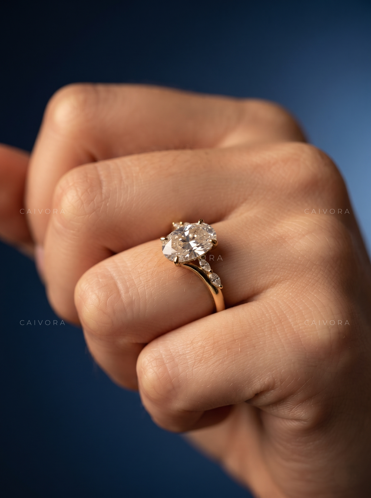 Oval Cut Diamond Twist Hidden Halo Engagement Ring