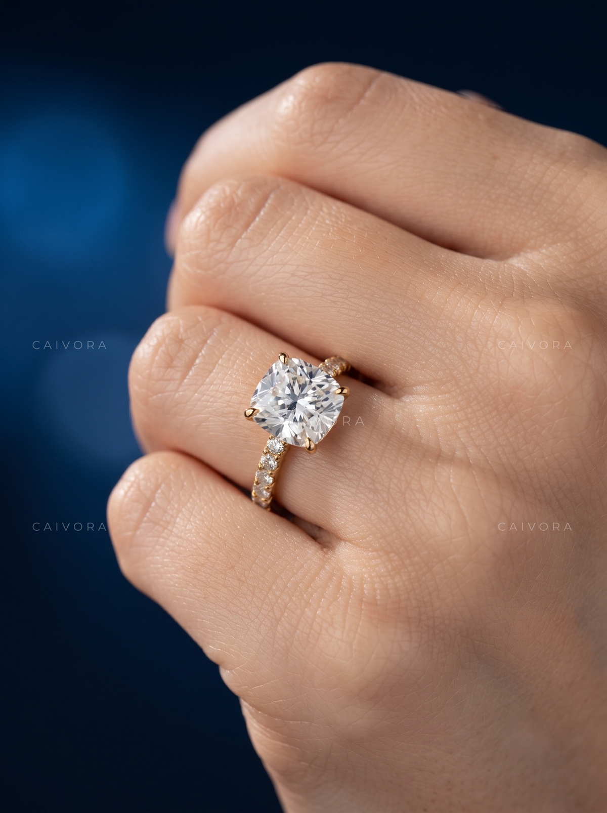 Vintage Cushion Pave Hidden Halo Engagement Ring