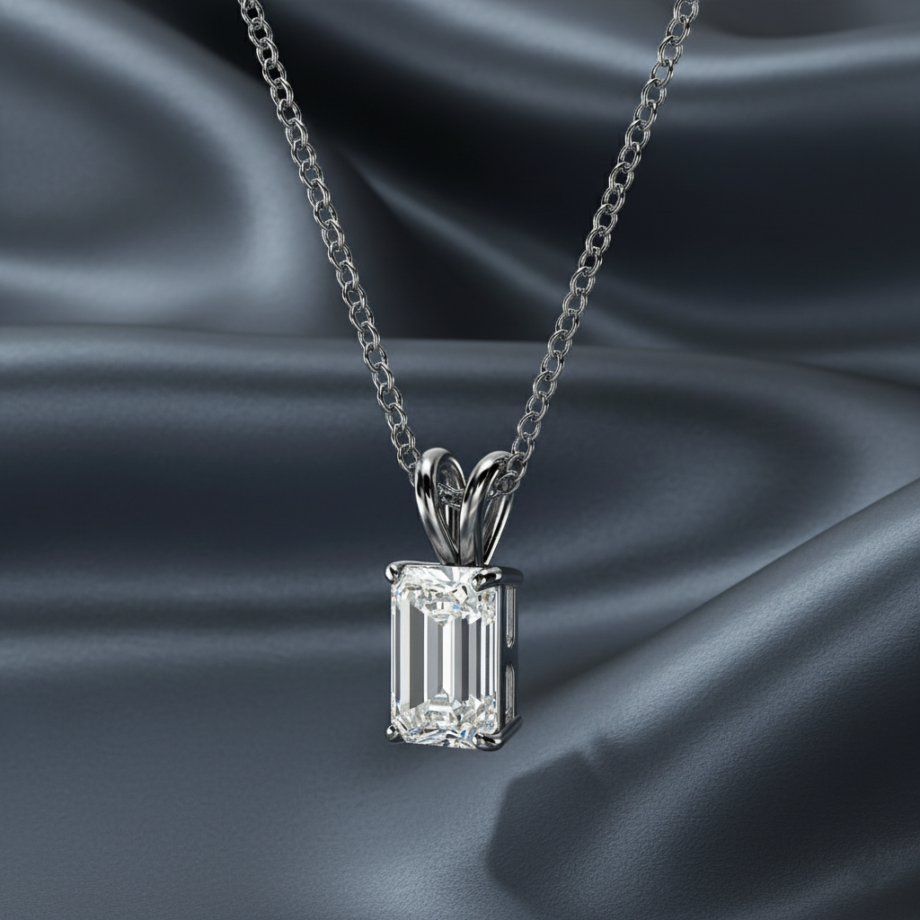 Sophisticated Step Cut Ethical Diamond Pendant