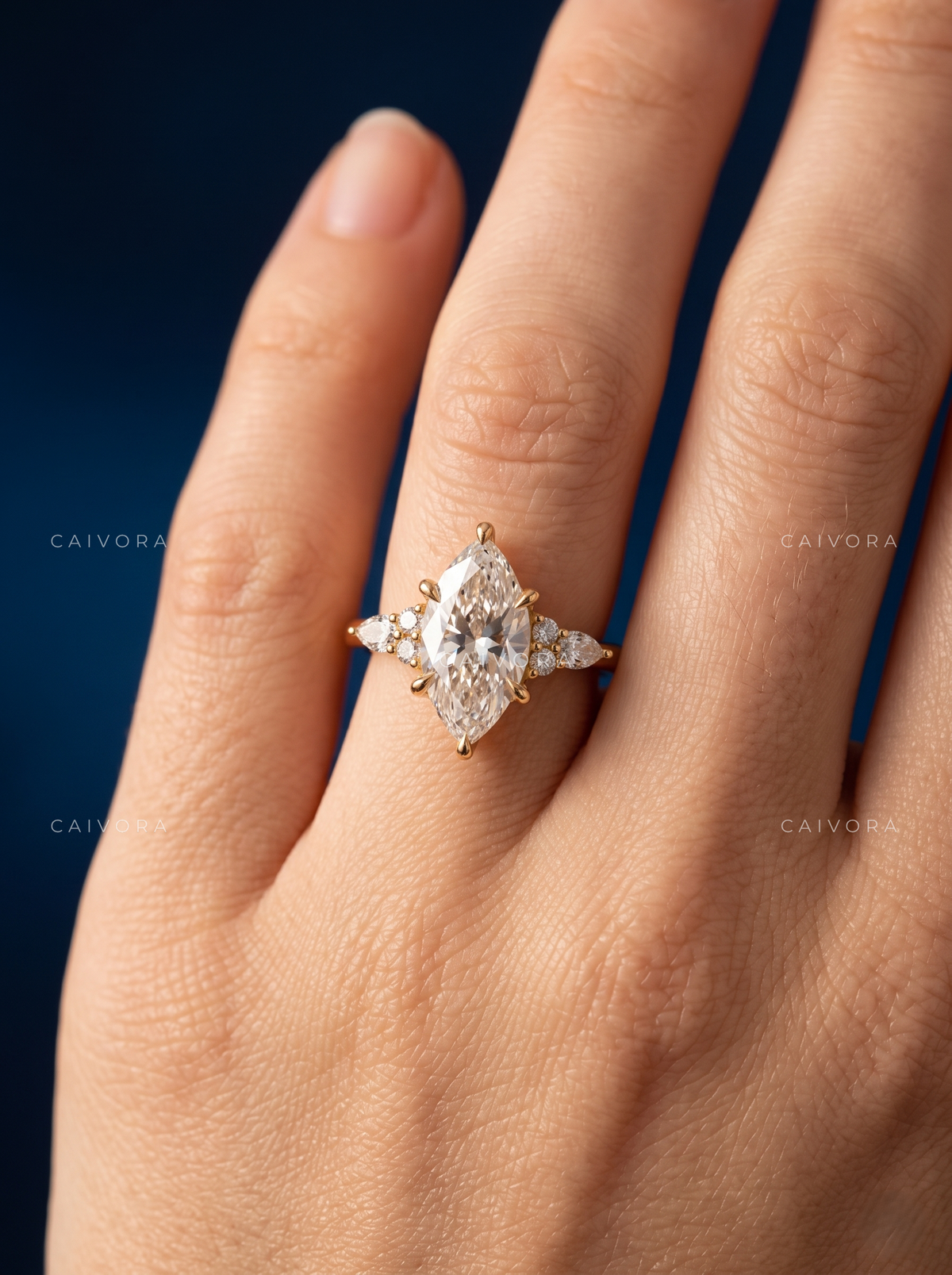 Elegant Triana Engagement Ring with a Marquise Cut Center Diamond