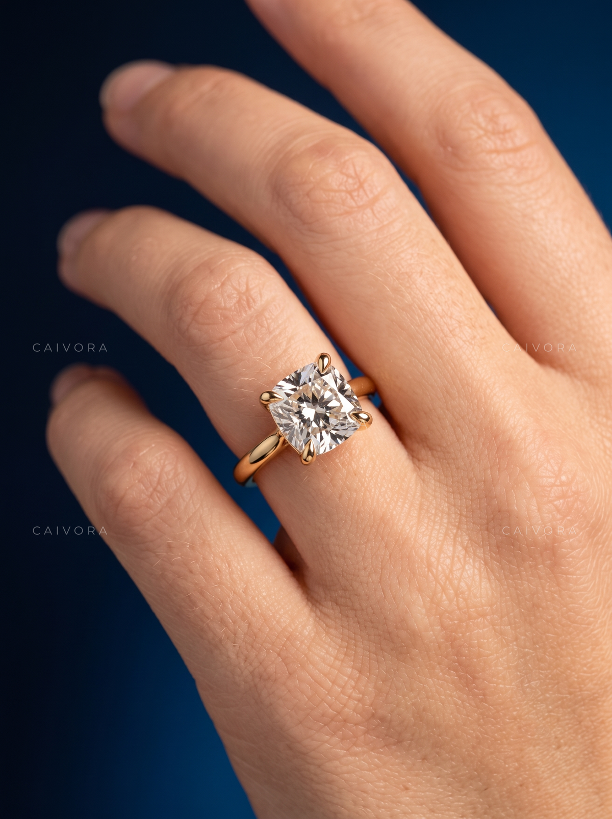 Cushion Cut Hidden Halo Pavé Tulip Engagement Ring