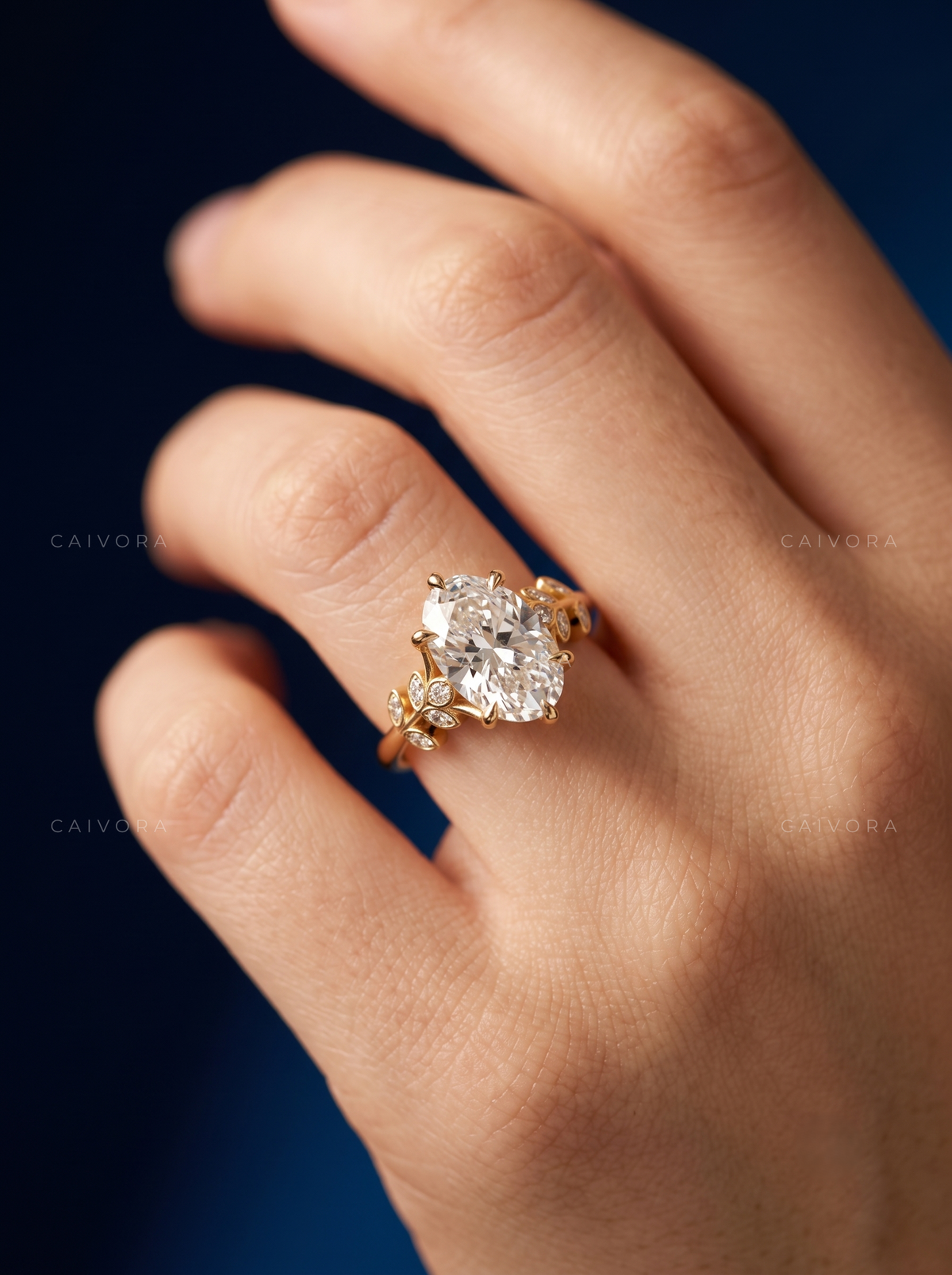 Oval Diamond Floral Engagement Ring with Marquise Accents