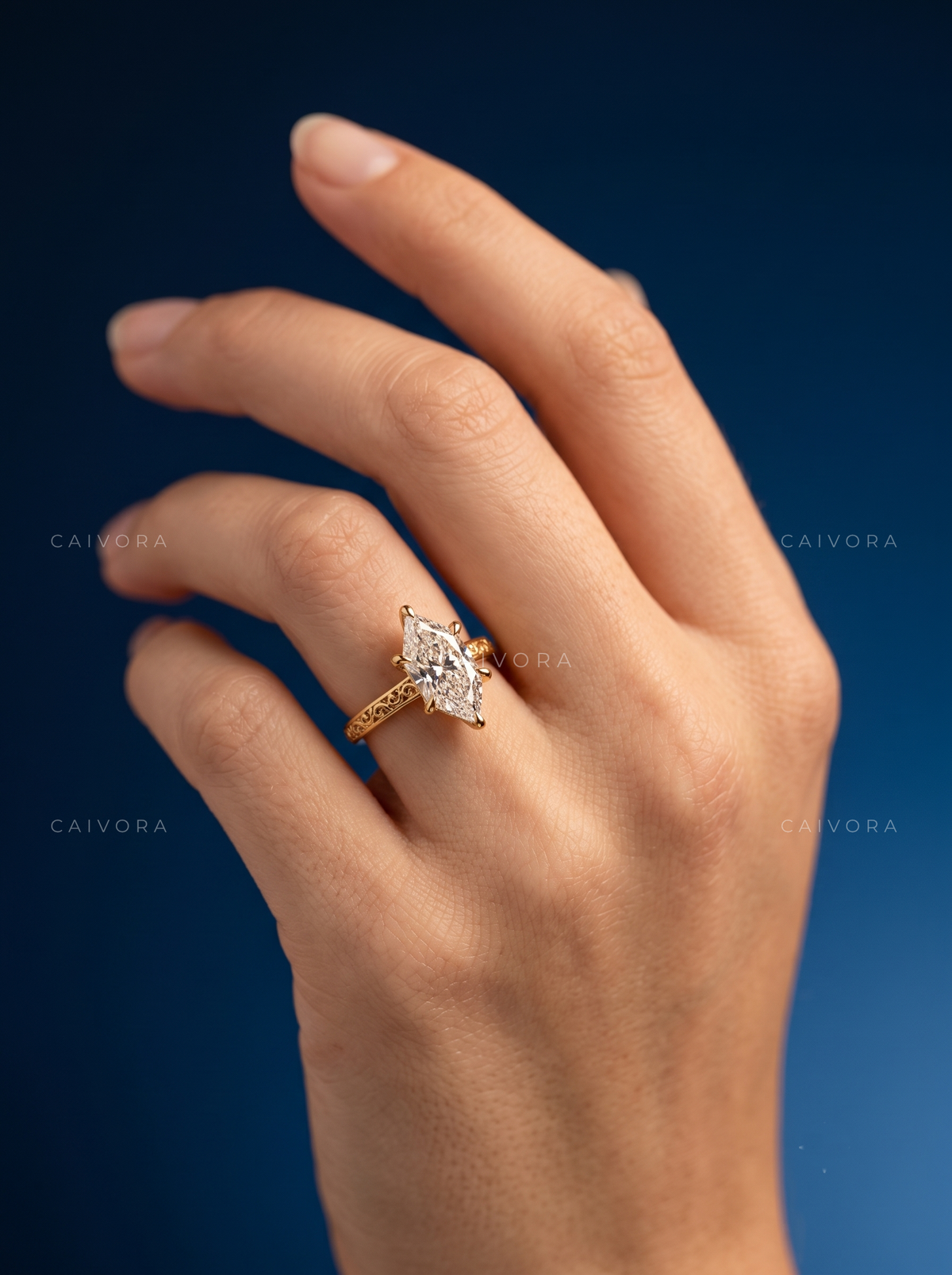 Dutch Marquise Diamond Modern Architectural Engagement Ring