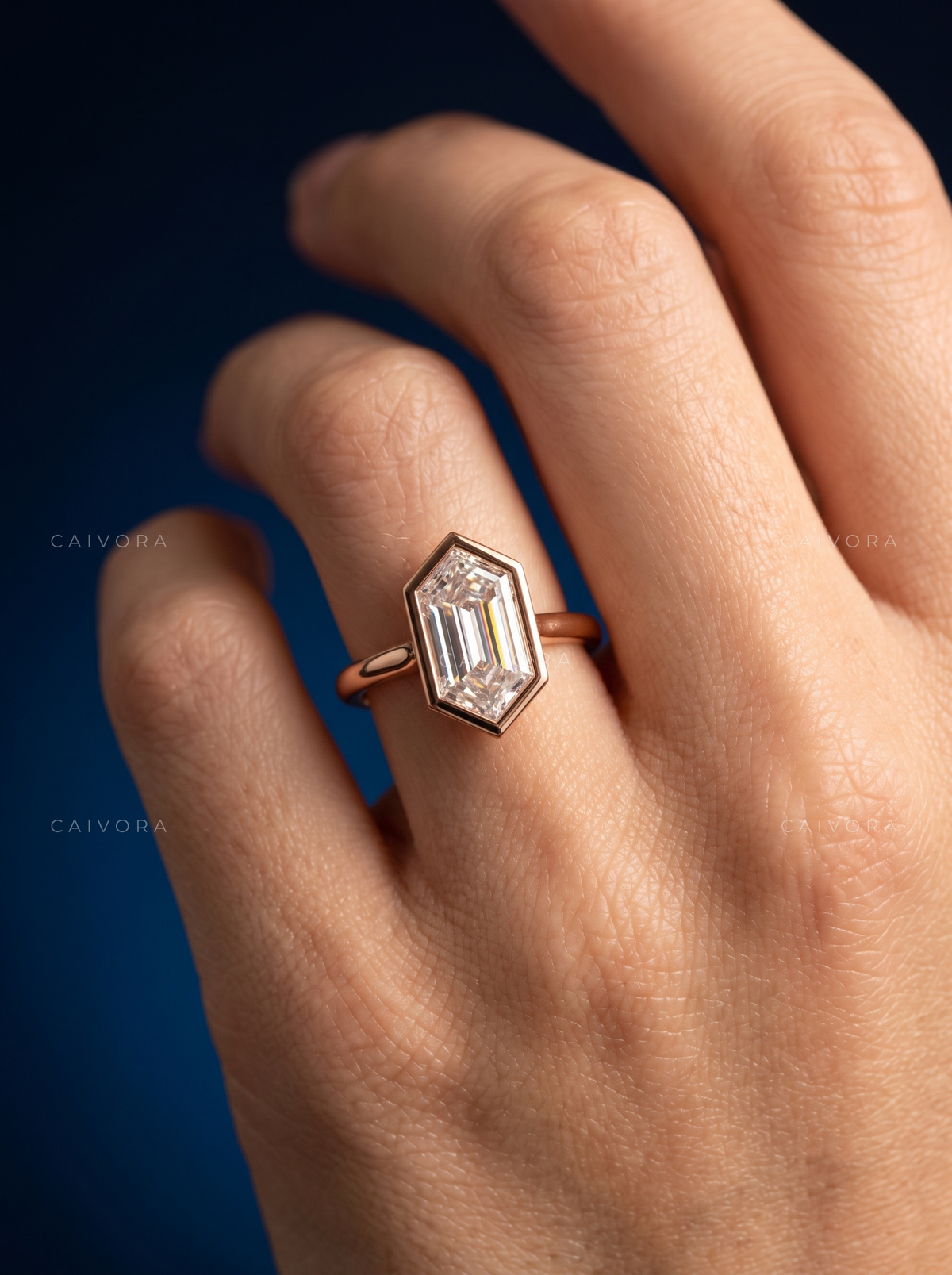Hexagon Diamond Modern Bezel Engagement Ring