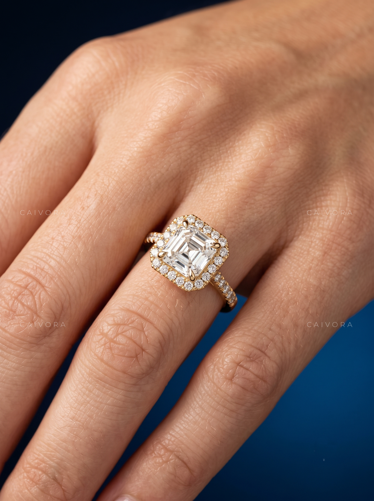 Vintage Halo Engagement Ring with Asscher Diamond & Pavé Accents