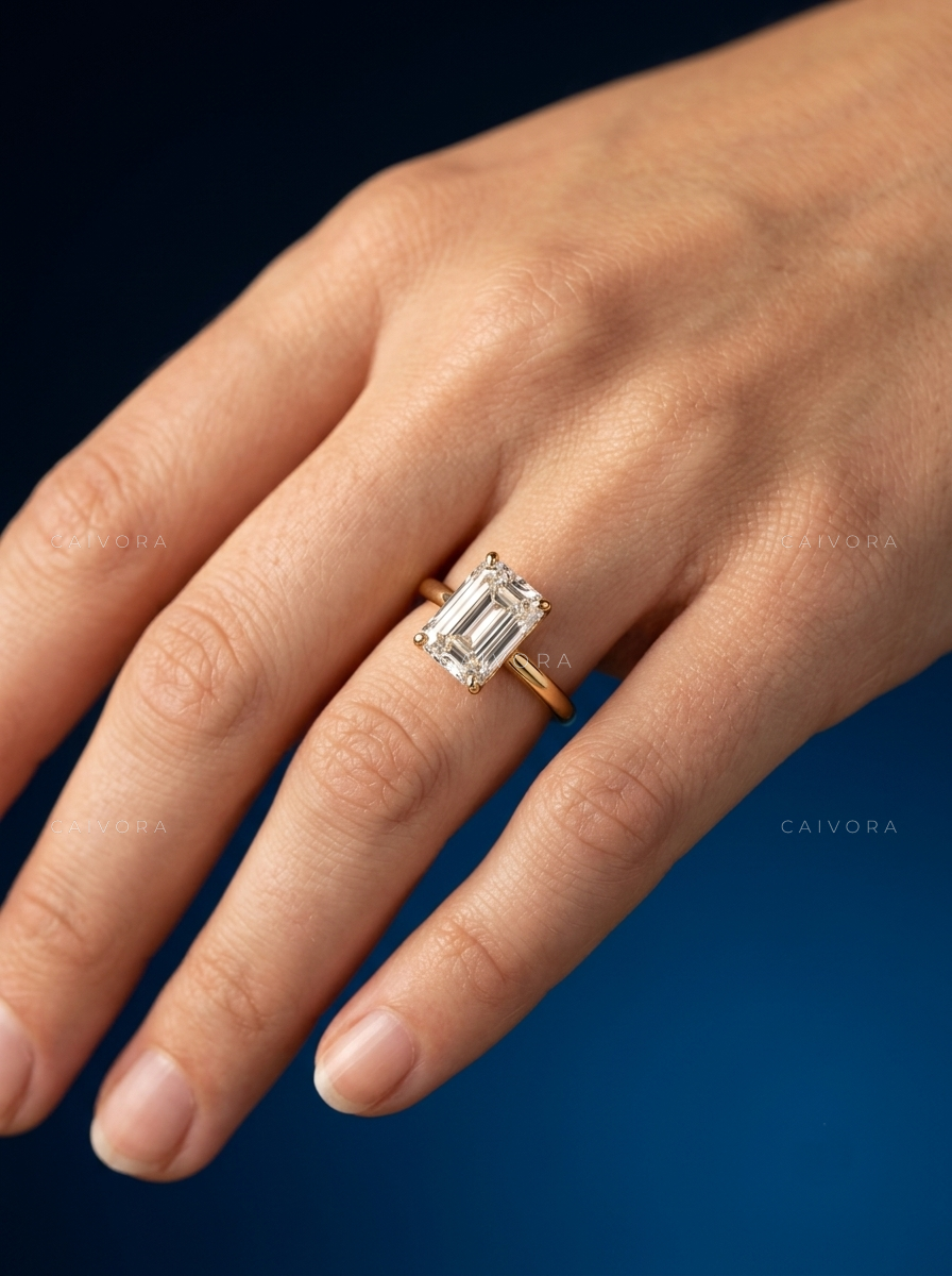 Emerald Cut Hidden Halo Pavé Tulip Engagement Ring