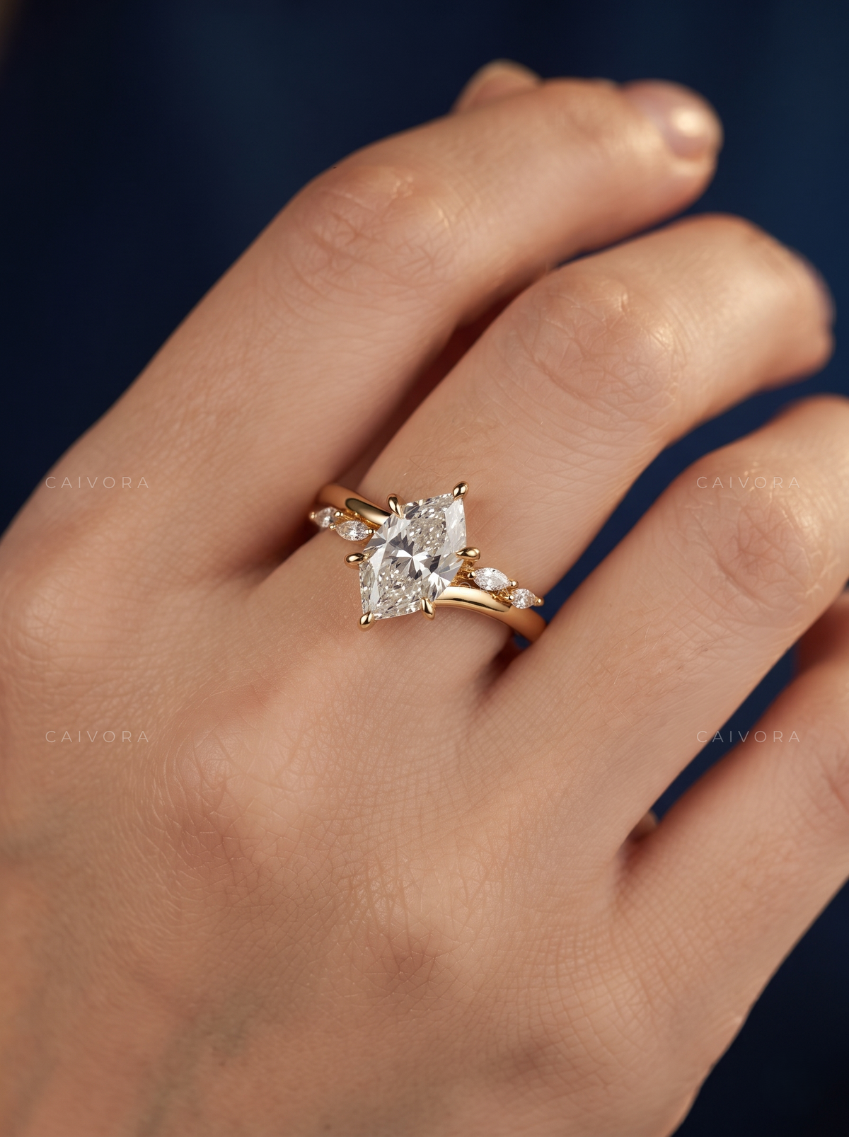 Modern Hidden Halo Engagement Ring Featuring a Hexagon Cut Diamond