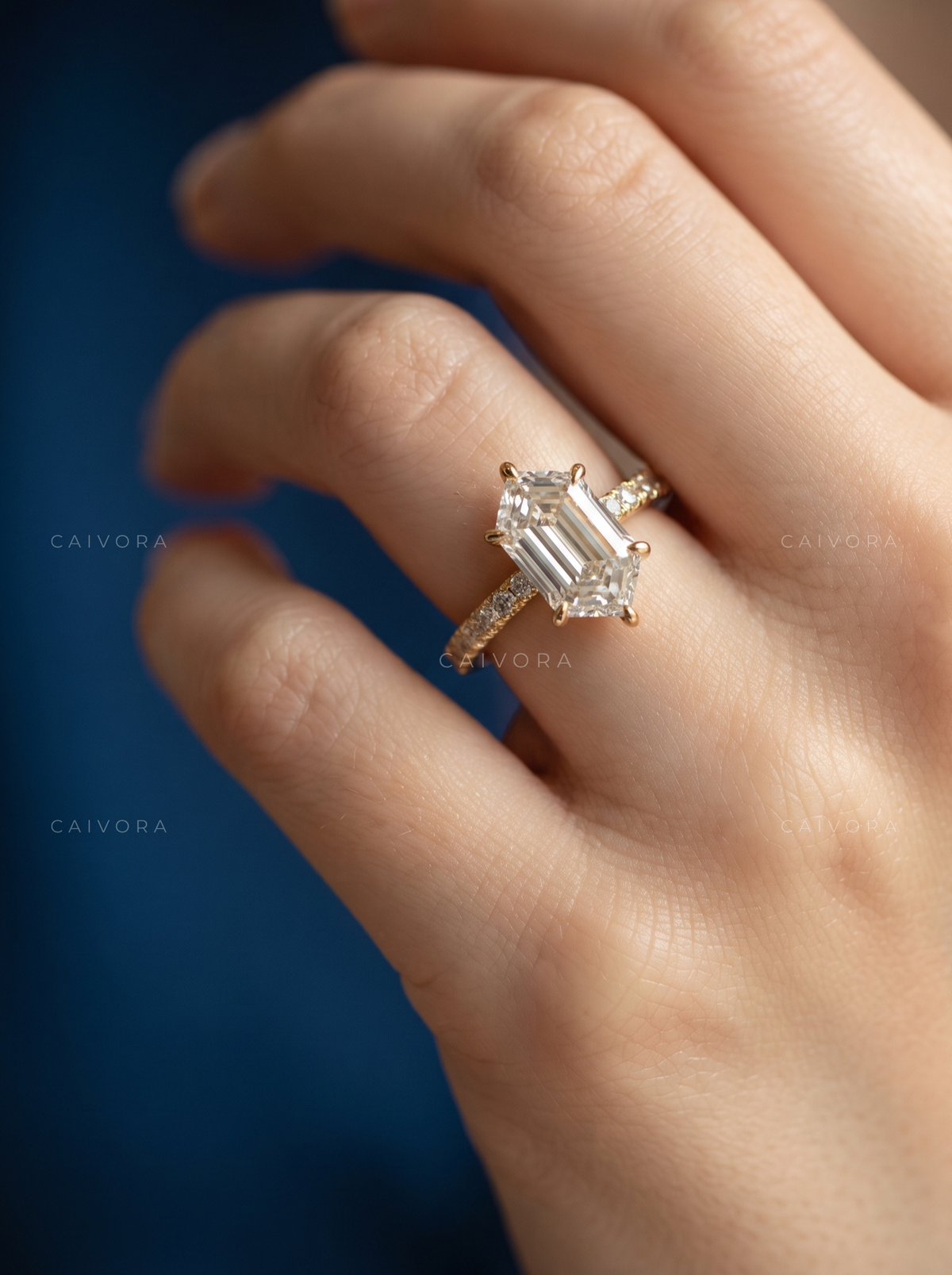 Hexagon Cut Diamond Ring with Modern Pave Setting