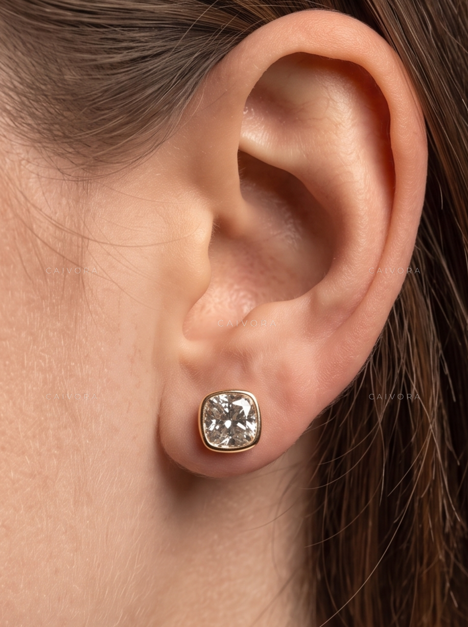The Cushion Bezel Solitaire Stud Earrings