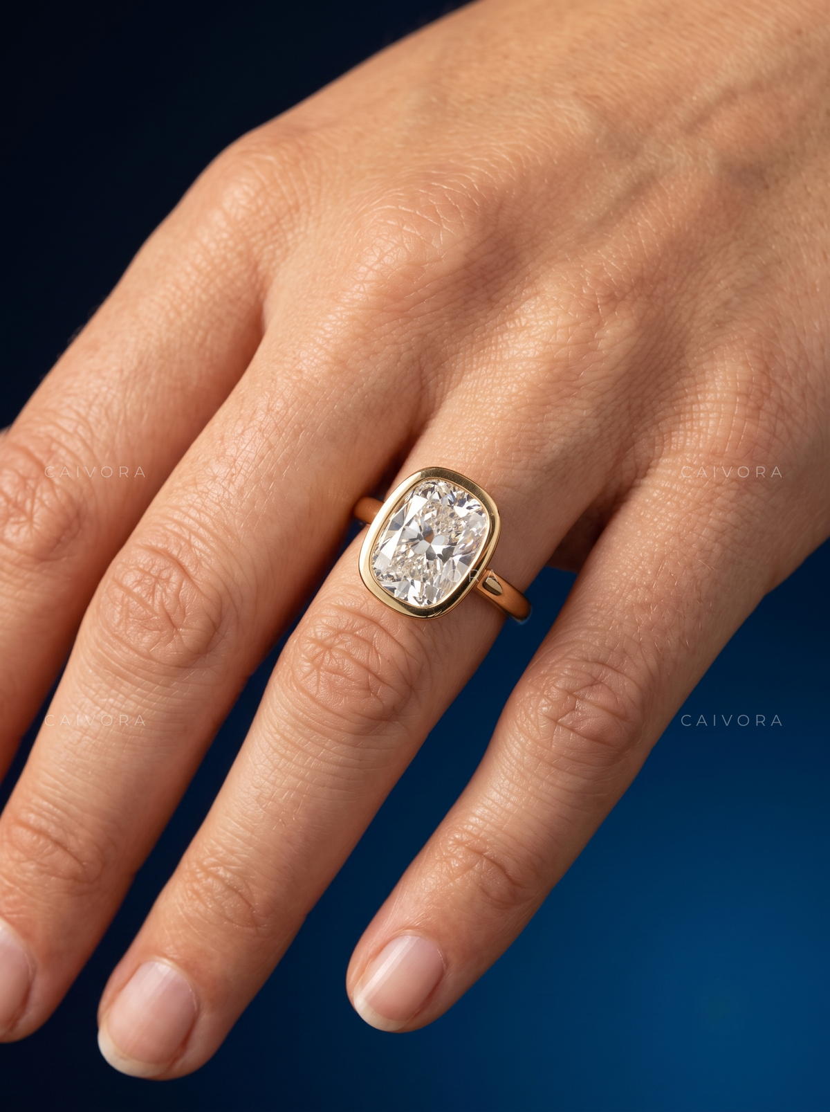 Elongated Cushion Diamond Bezel Set Engagement Ring