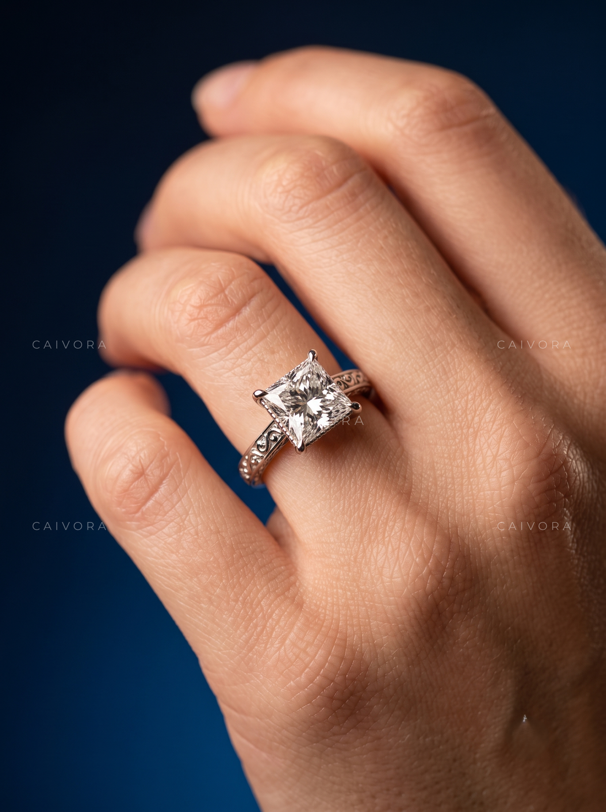 Princess Cut Diamond Modern Architectural Engagement Ring