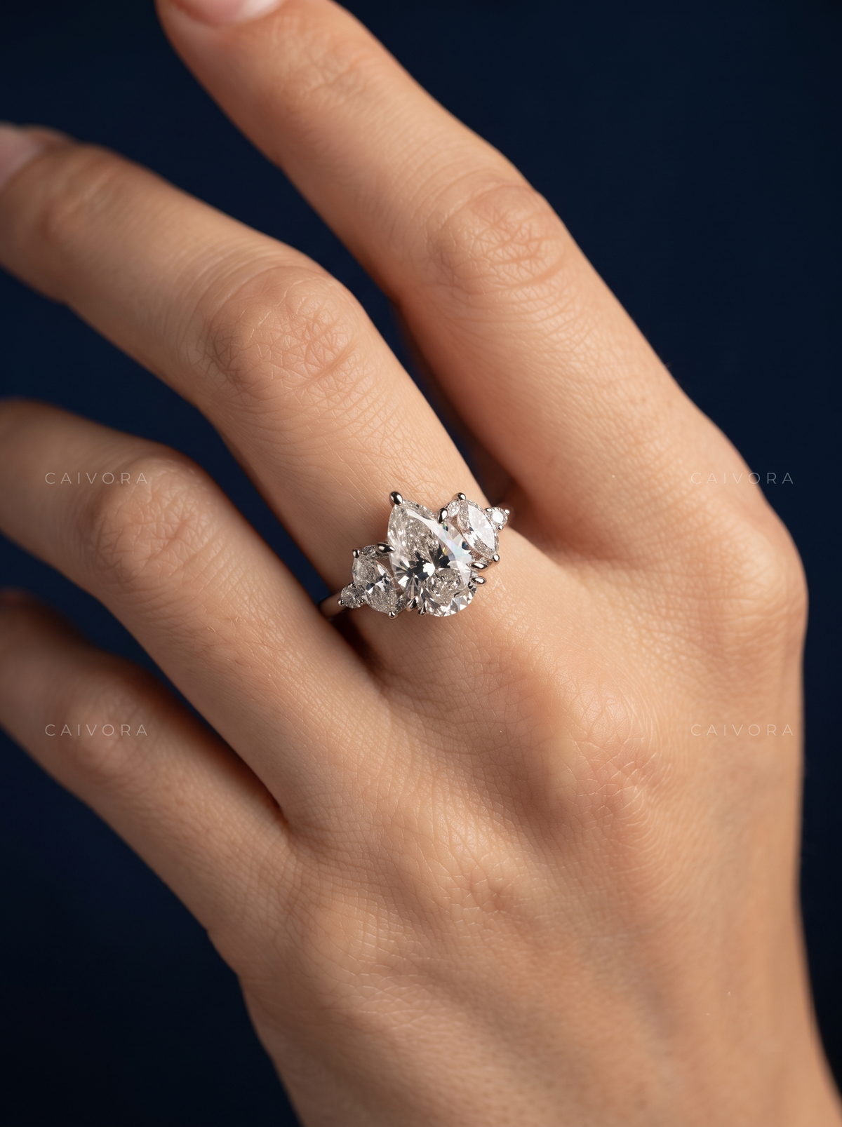 Pear Shaped Diamond Elongated Engagement Ring with Claw Prongs