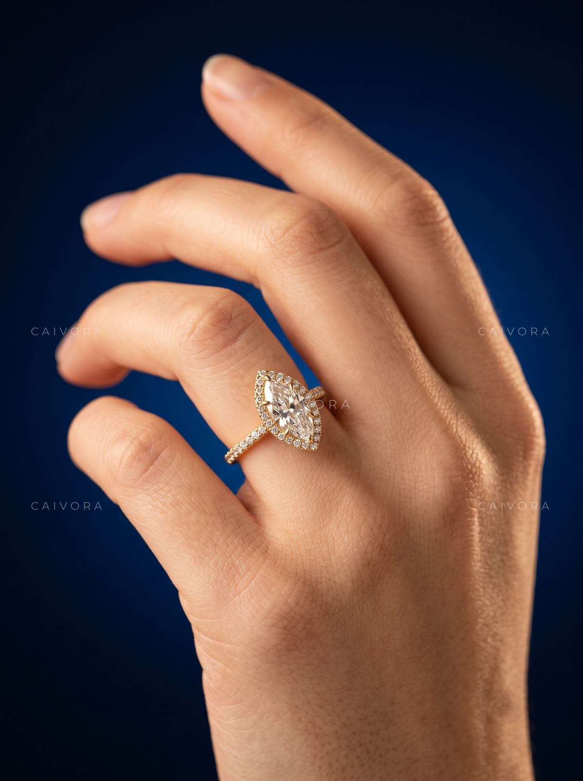 Sophisticated Halo Engagement Ring with Marquise Diamond & Pavé Accents