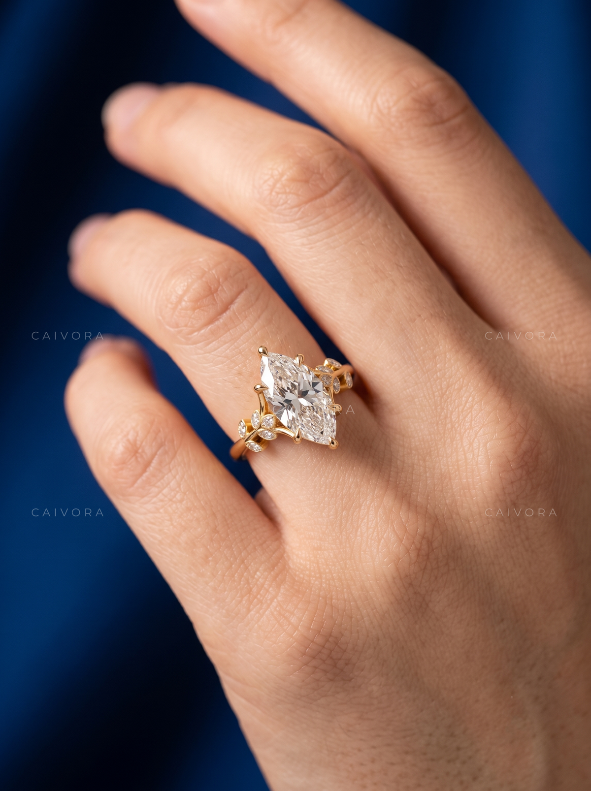 Marquise Cut Floral Engagement Ring with Diamond Accents