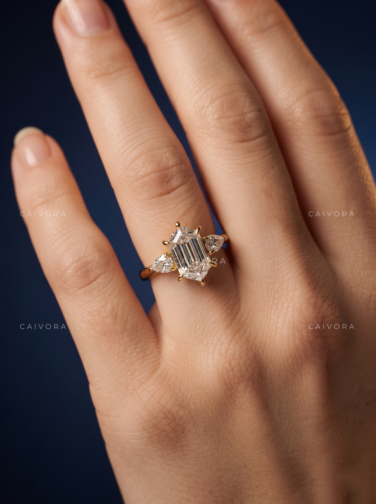Modern Three Stone Elegance with a Hexagon Cut Center