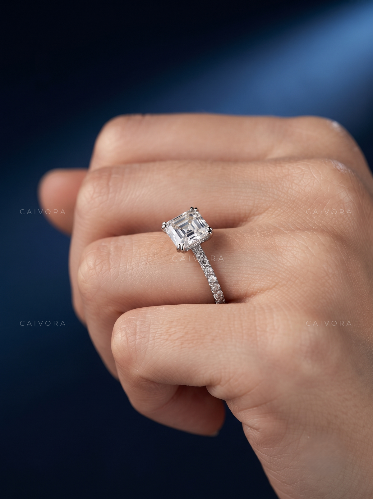 Asscher Cut Vintage Pave Diamond Engagement Ring