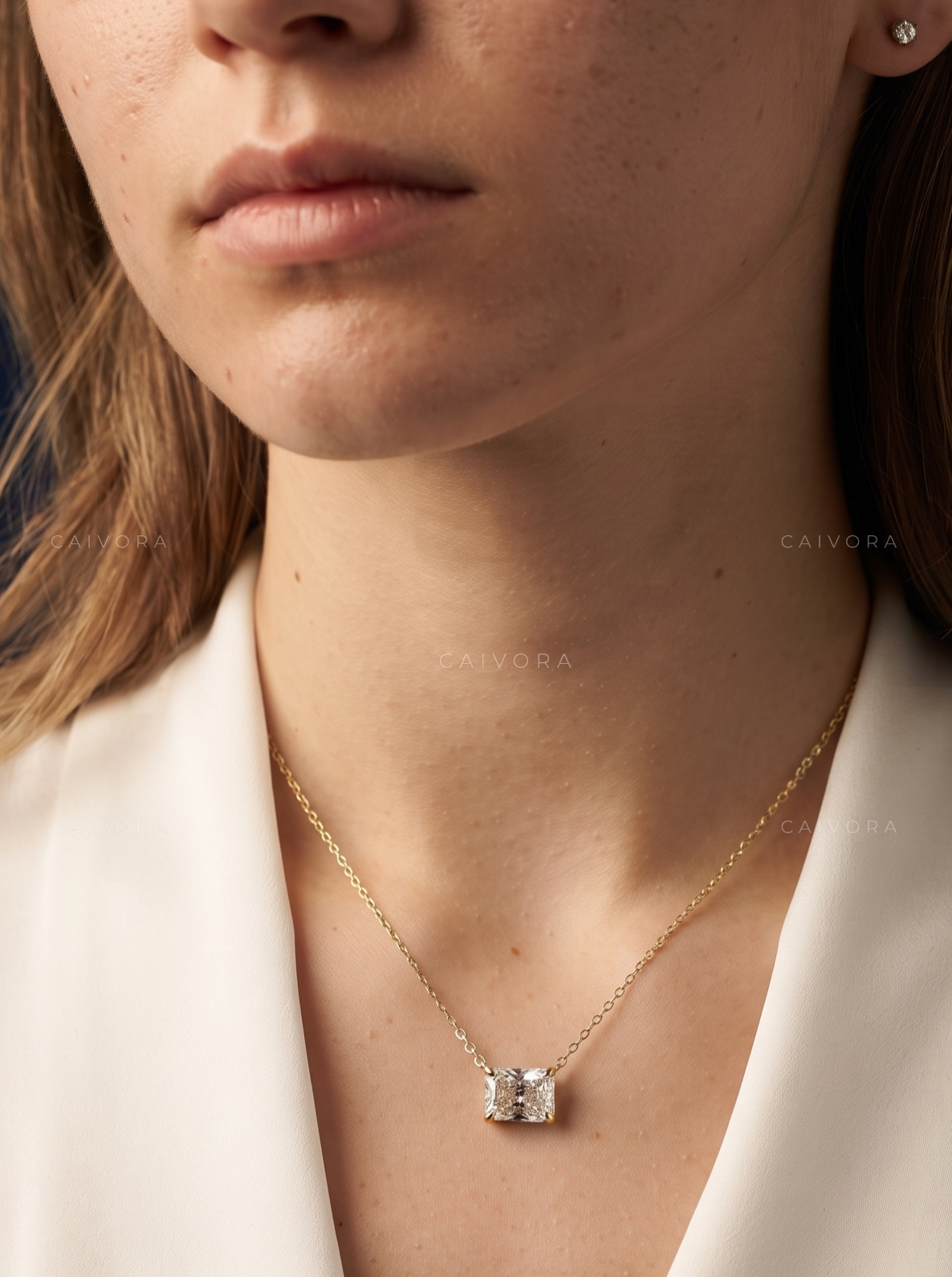 Radiant Cut East-West Lab-Grown Diamond Solitaire Pendant Necklace