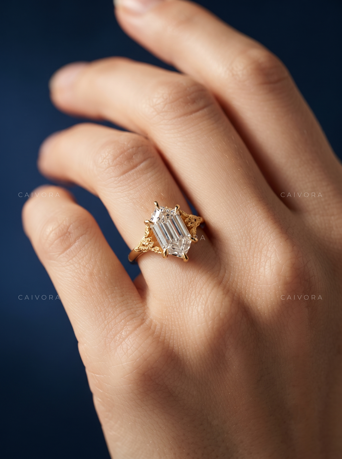 Aveline Sculpted Engagement Ring with an Elongated Hexagon Diamond
