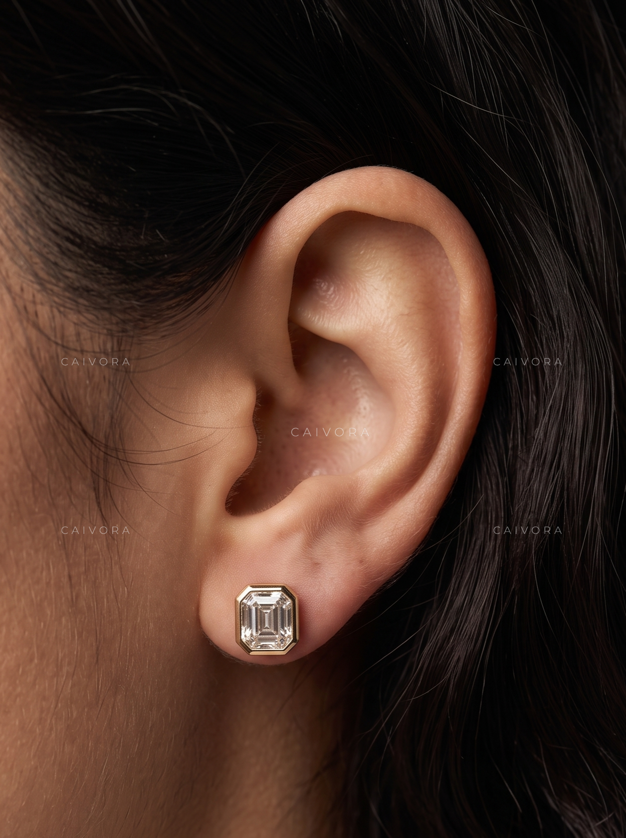 Sleek Minimalist Bezel Asscher Classic Stud Earrings