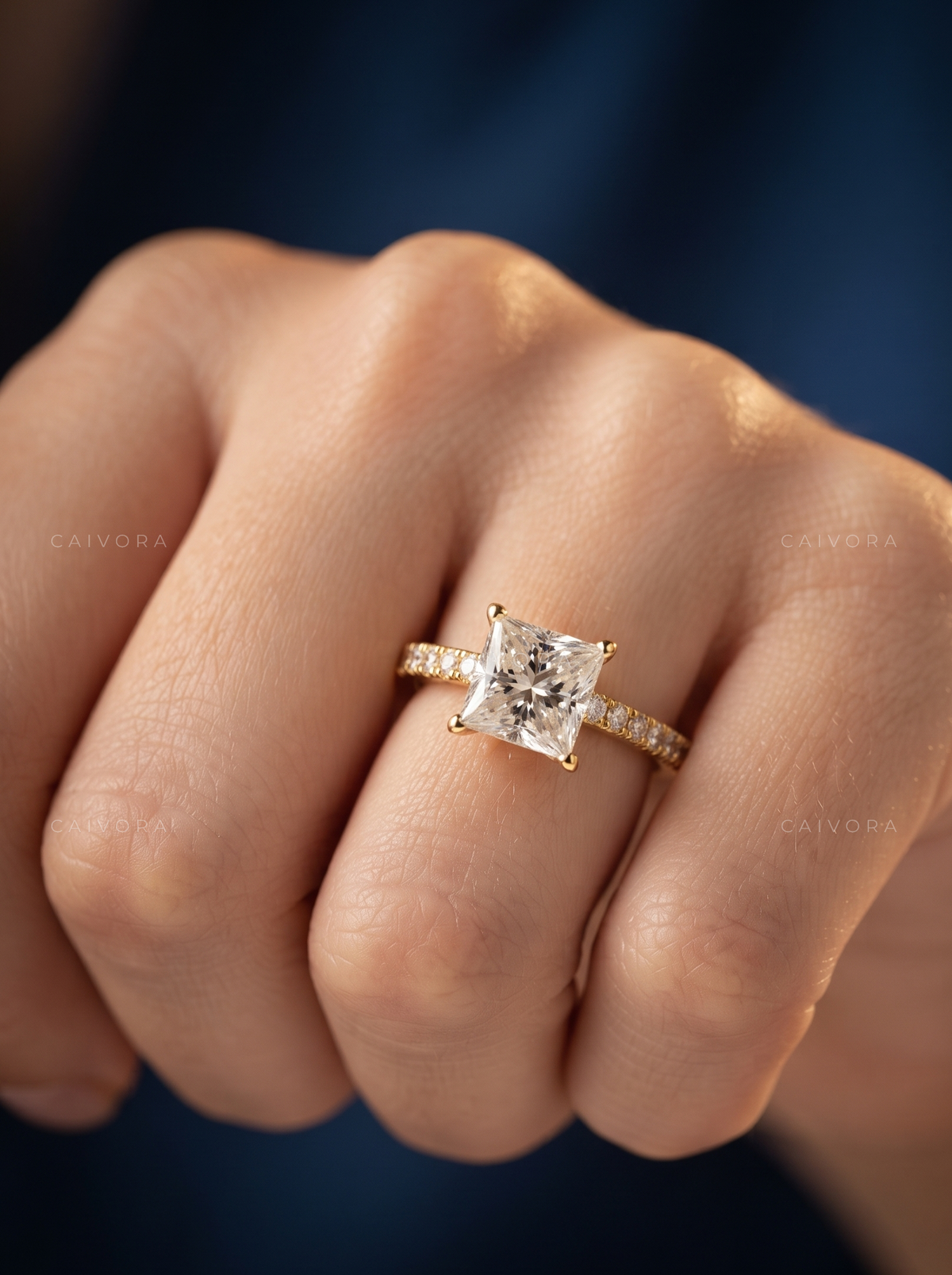 Asscher Cut Diamond Bridal Ring with Pave Sidestones