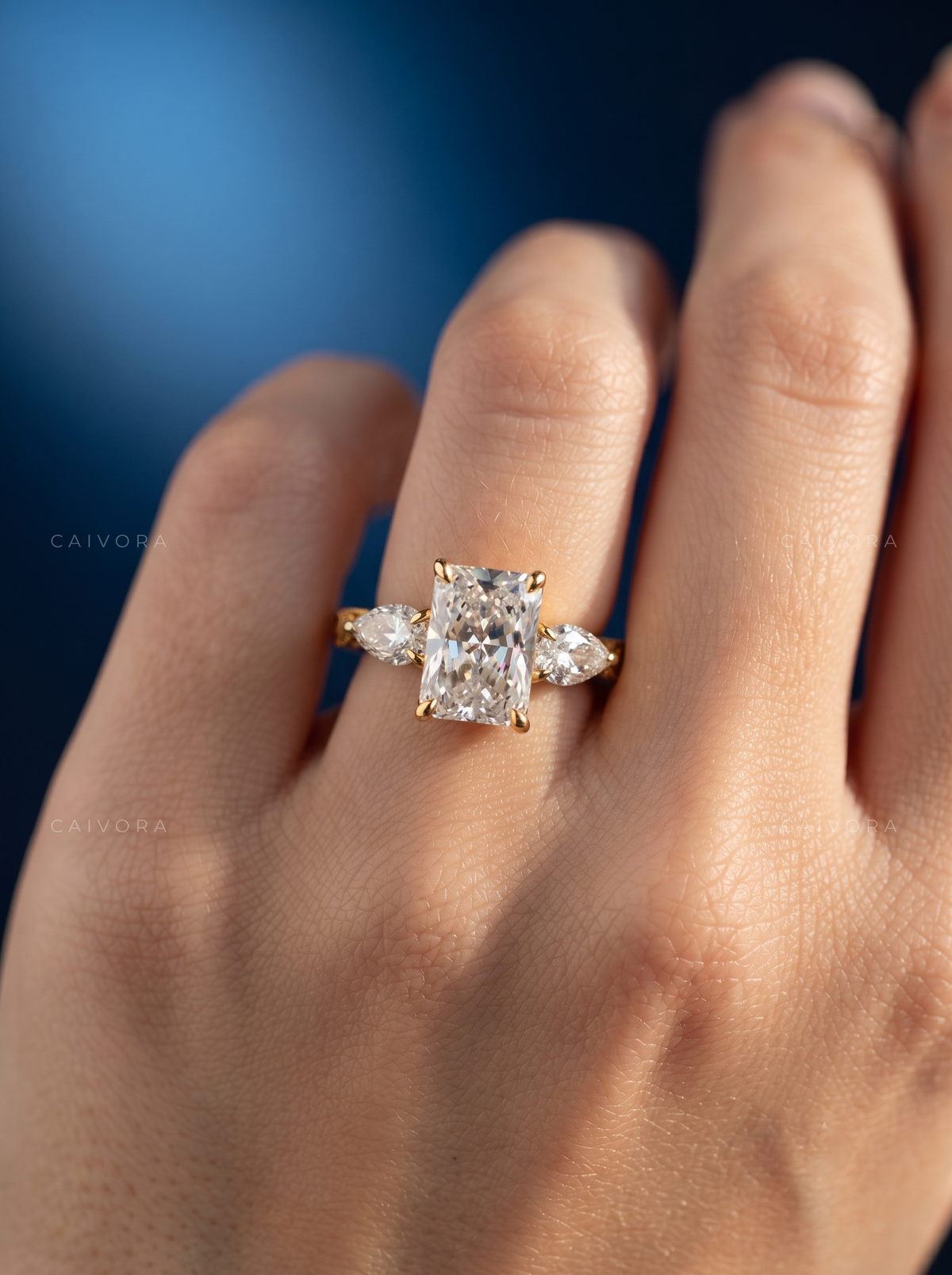 Radiant Cut Tulip Setting Engagement Ring with Diamond Accents