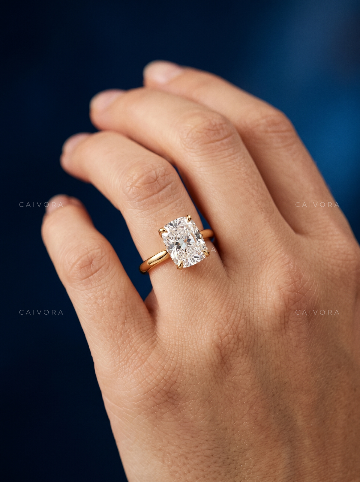 Elongated Cushion Cut Hidden Halo Pavé Tulip Engagement Ring