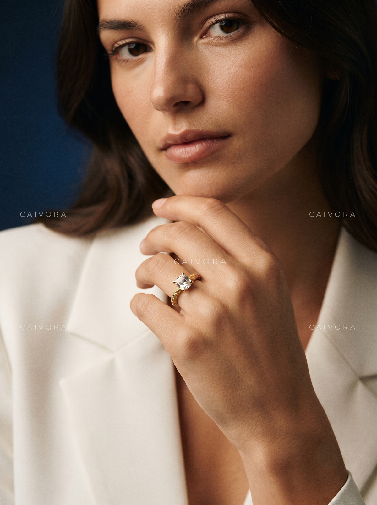 Cushion Cut Floral Motif Solitaire Engagement Ring