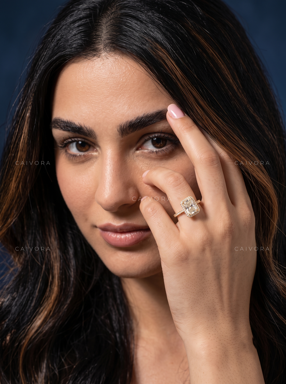 Modern Halo Engagement Ring with Radiant Diamond & Pavé Accents