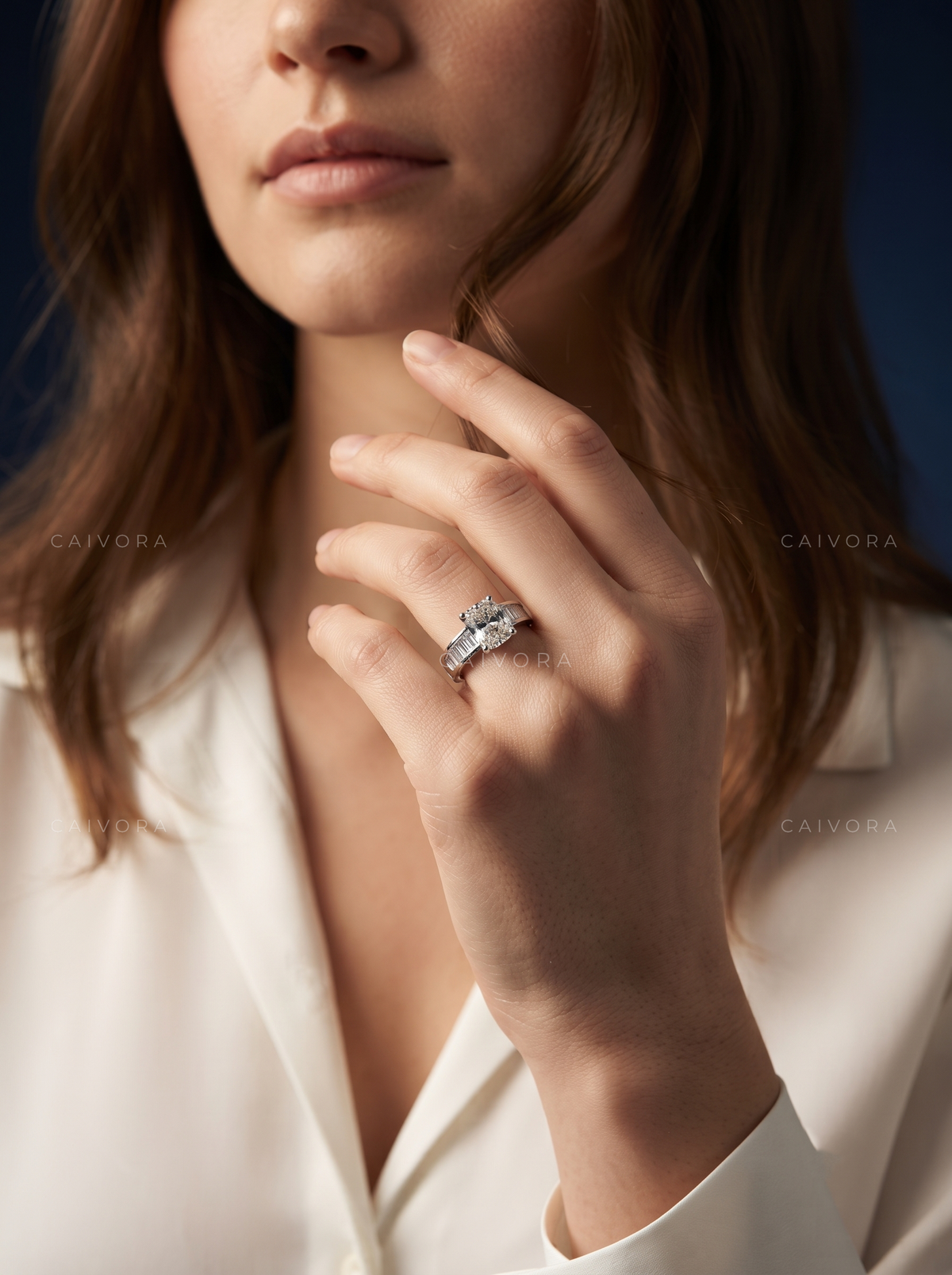 Cushion Cut Channel Setting Engagement Ring with Baguette Accents