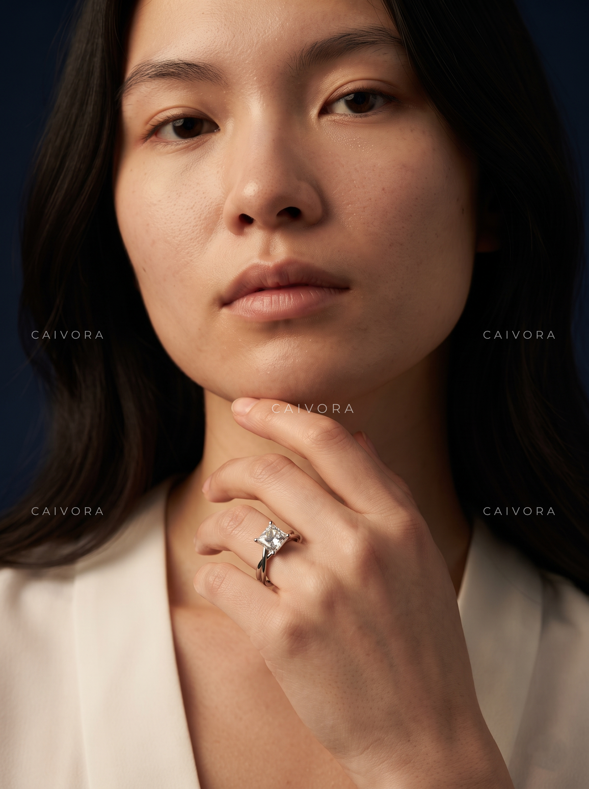 Art Deco Aura Kosina Engagement Ring Showcasing an  Princess Cut Diamond