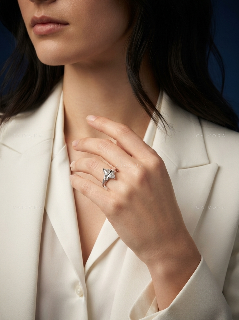Marquise Cut Diamond Twist Band Engagement Ring