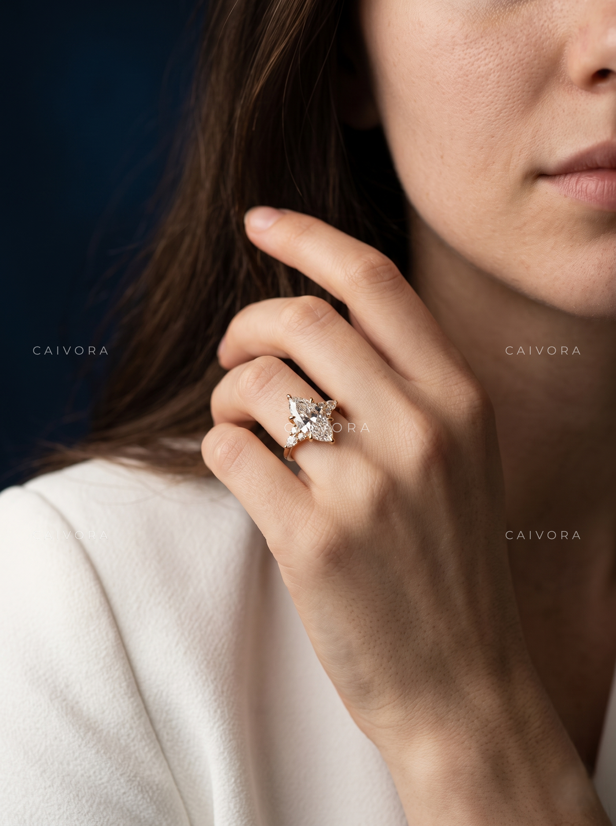 Elegant Triana Engagement Ring with a Marquise Cut Center Diamond