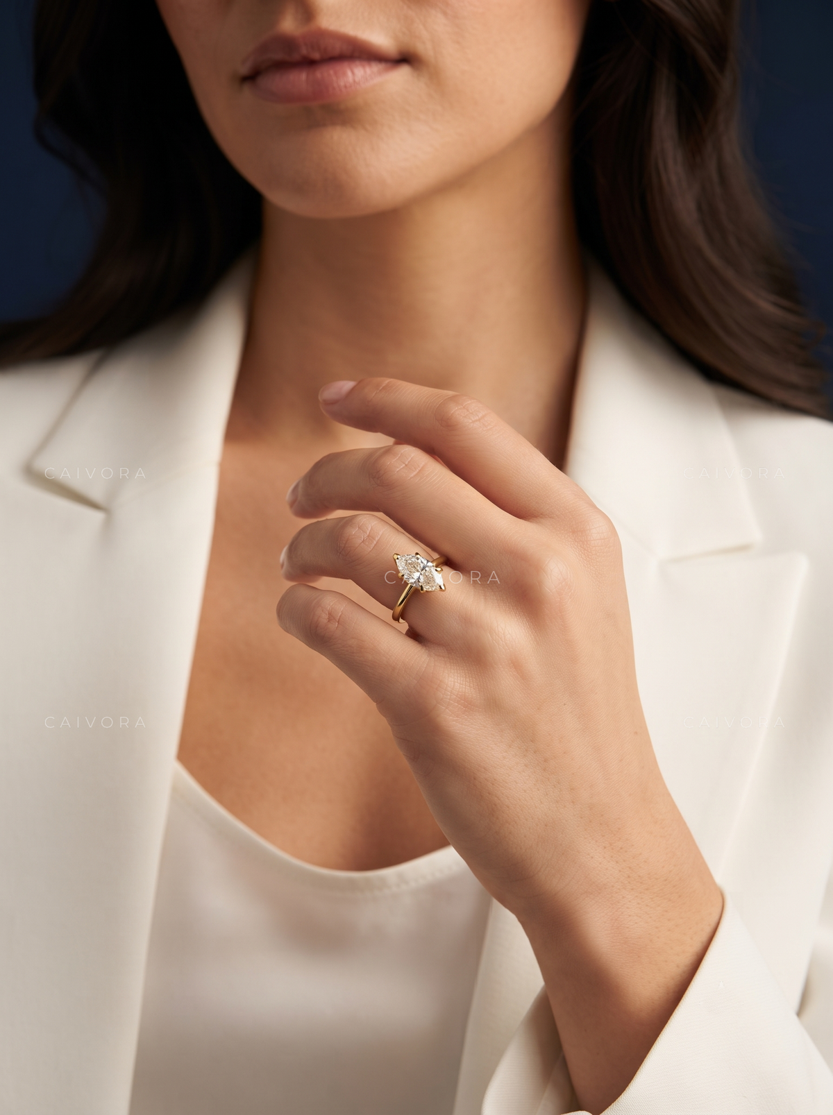 Moval Cut Hidden Halo Pavé Tulip Engagement Ring