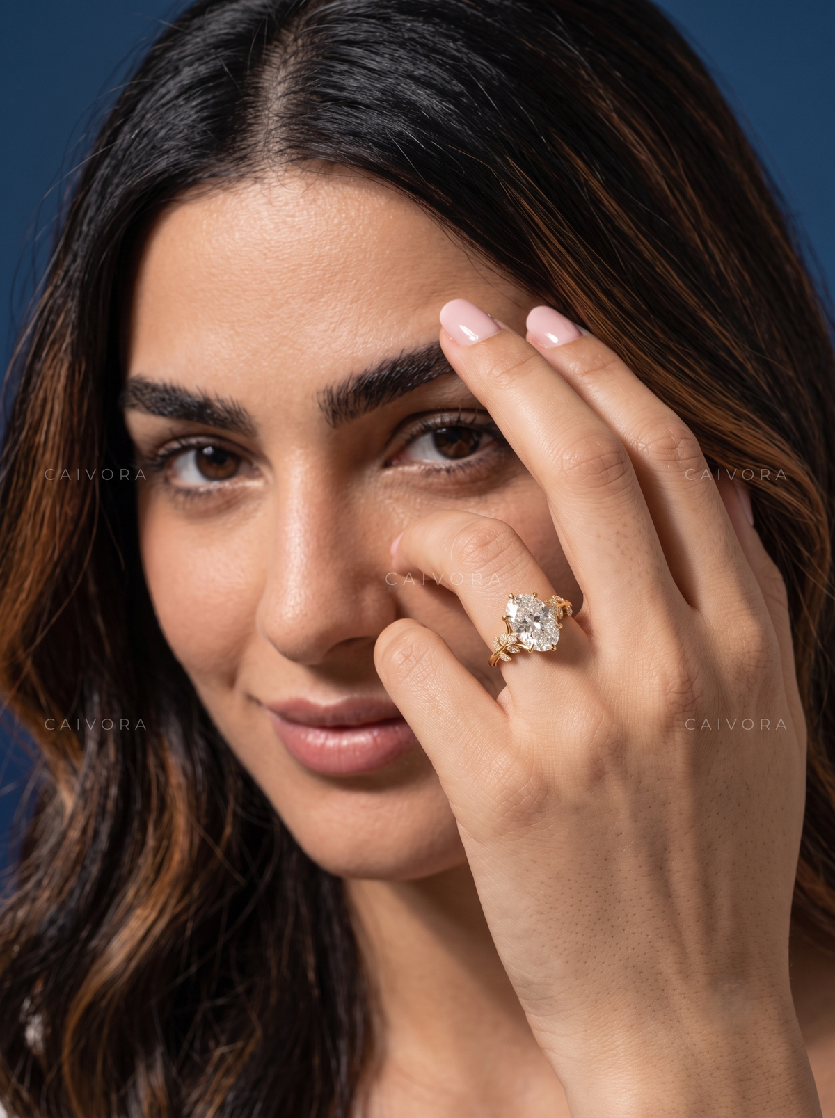 Oval Diamond Floral Engagement Ring with Marquise Accents
