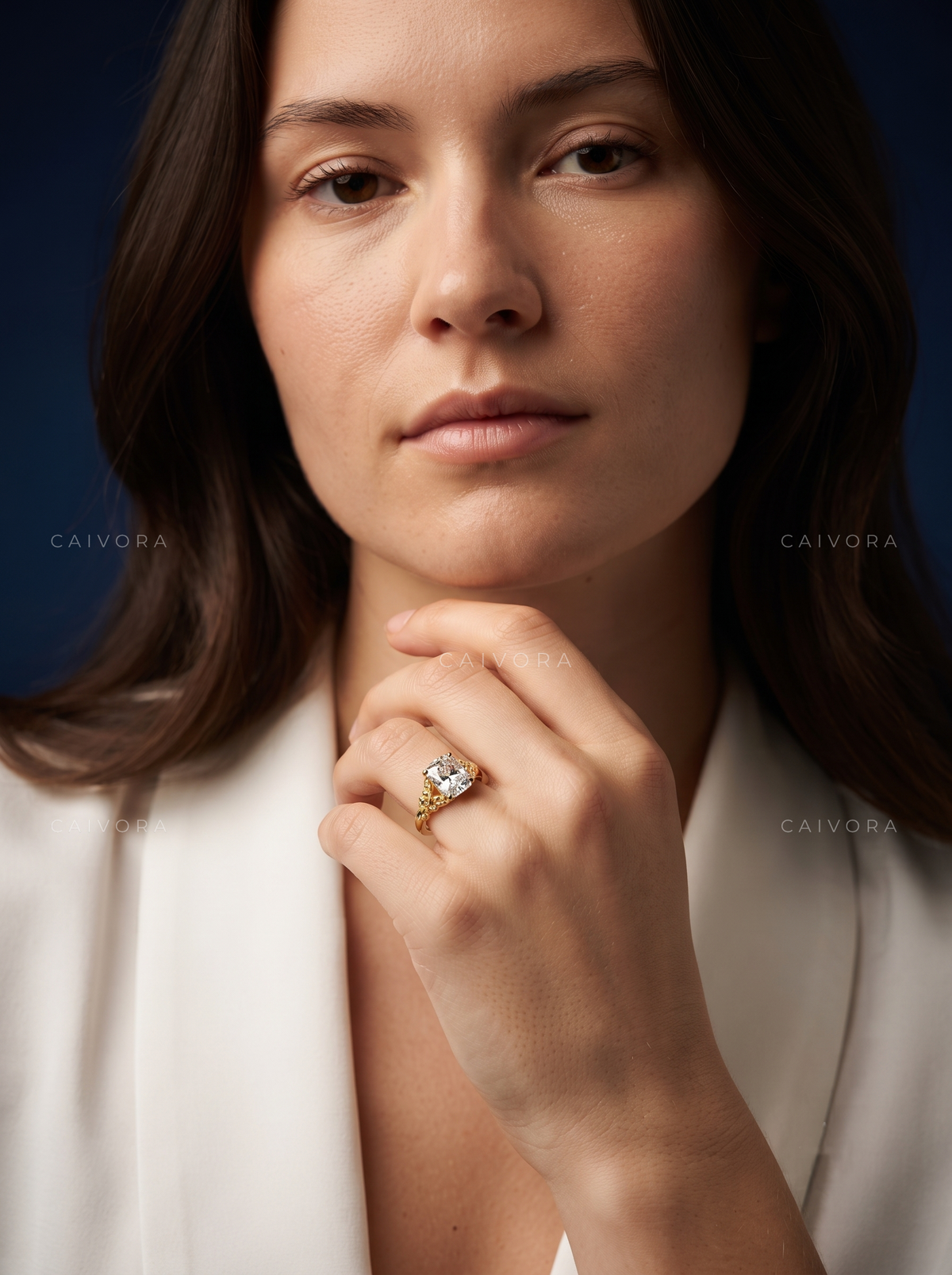 Valleria Sculpted Engagement Ring with an Elongated Cushion Diamond