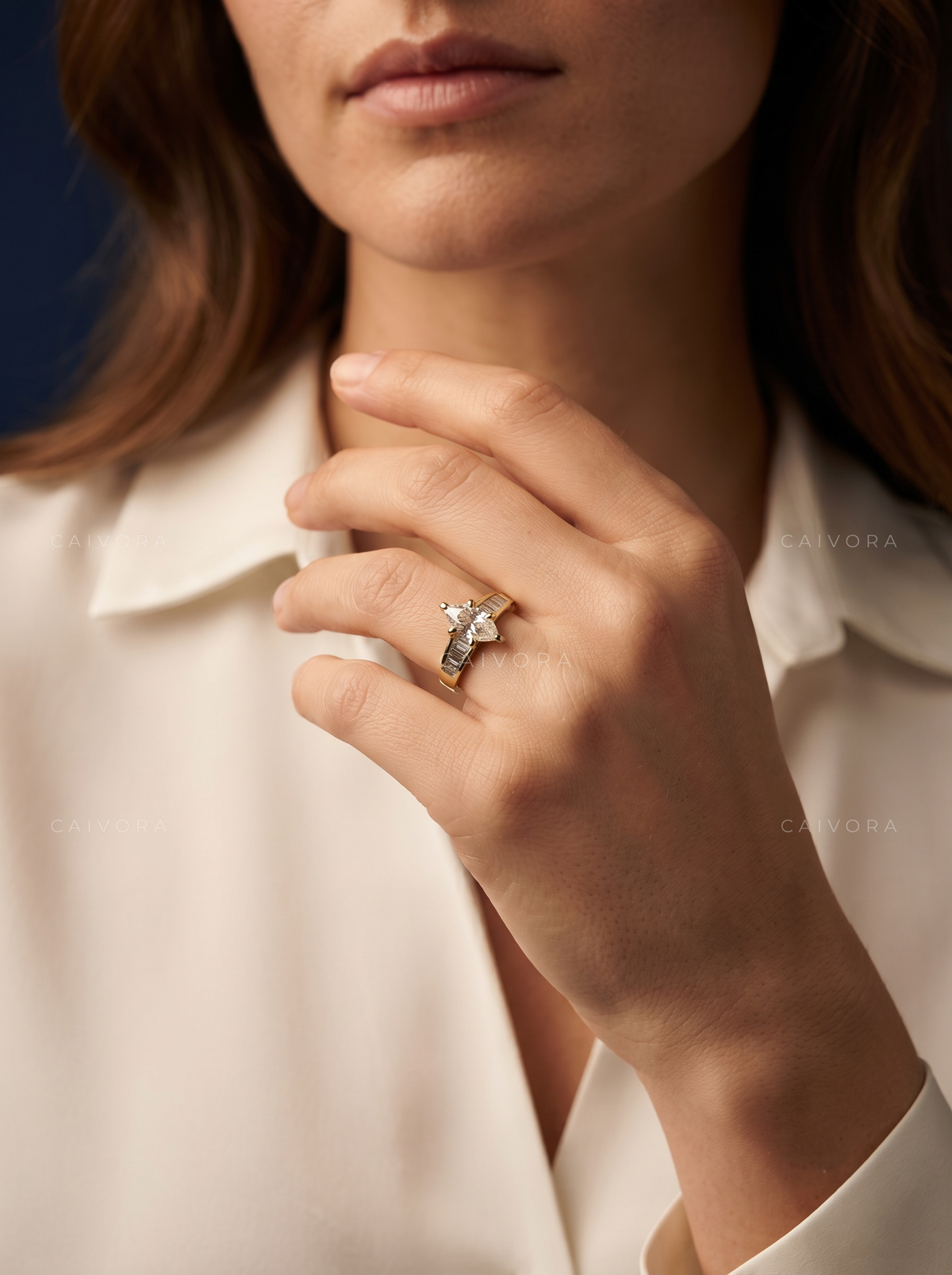 Marquise Diamond Channel Setting Engagement Ring with Baguette Accents