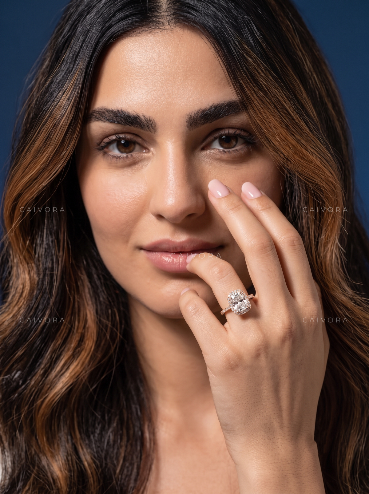 Elegant Halo Engagement Ring with Elongated Cushion Diamond & Pavé Accents